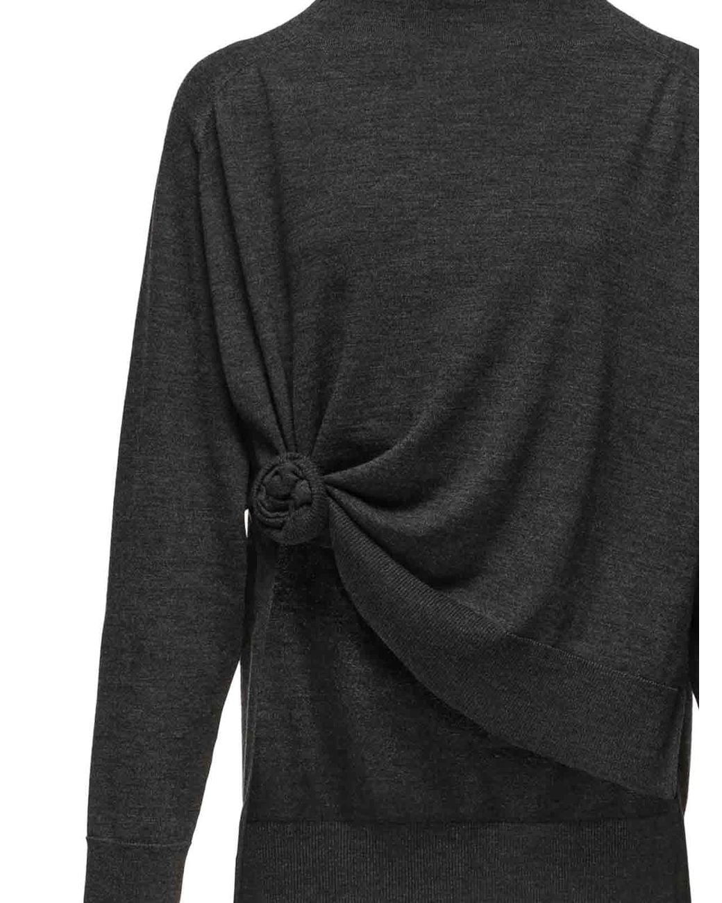 Magda Butrym Gray Knotted Wool Turtleneck Sweater