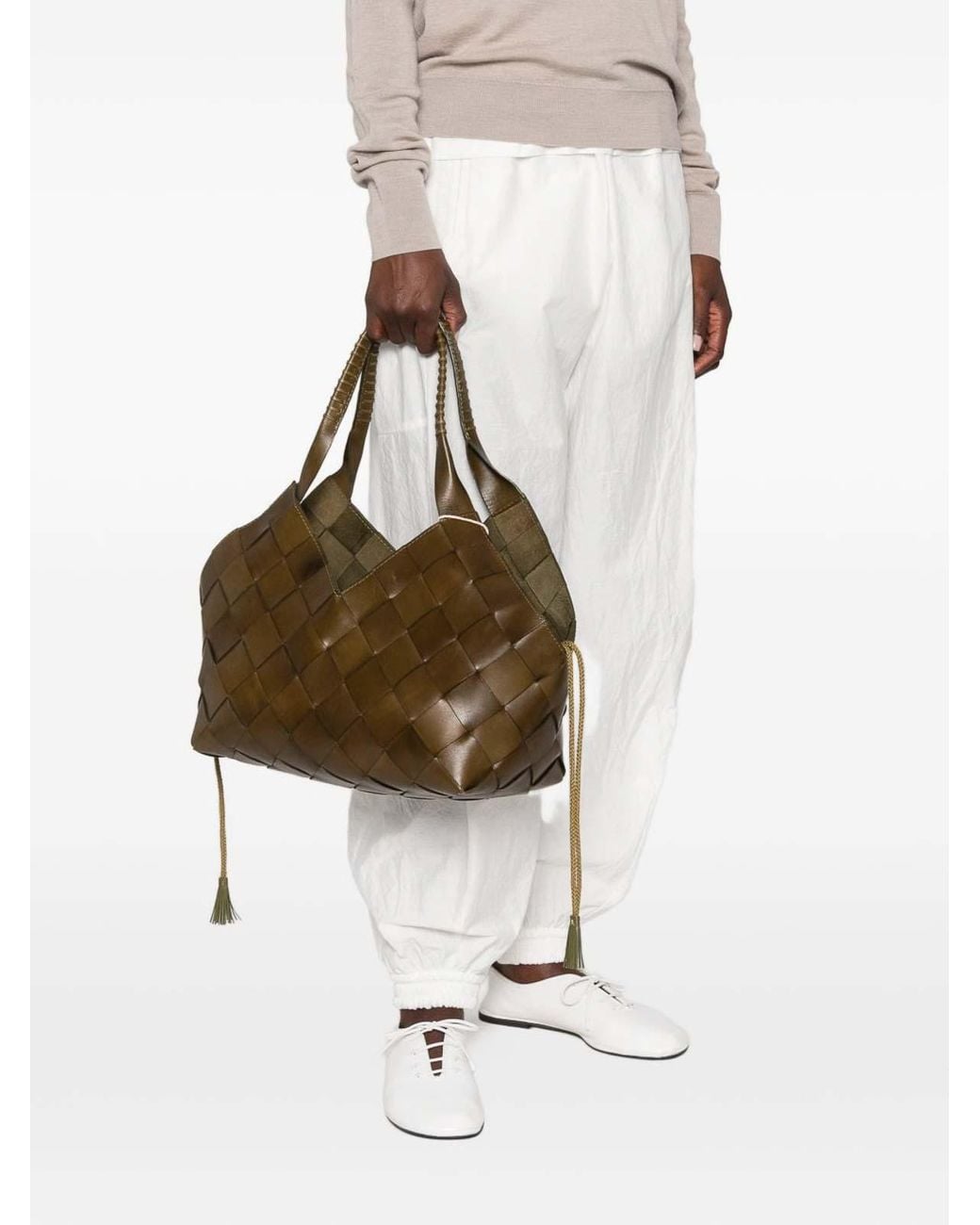 Dragon Diffusion Brown Khaki Castello Woven Leather Bag
