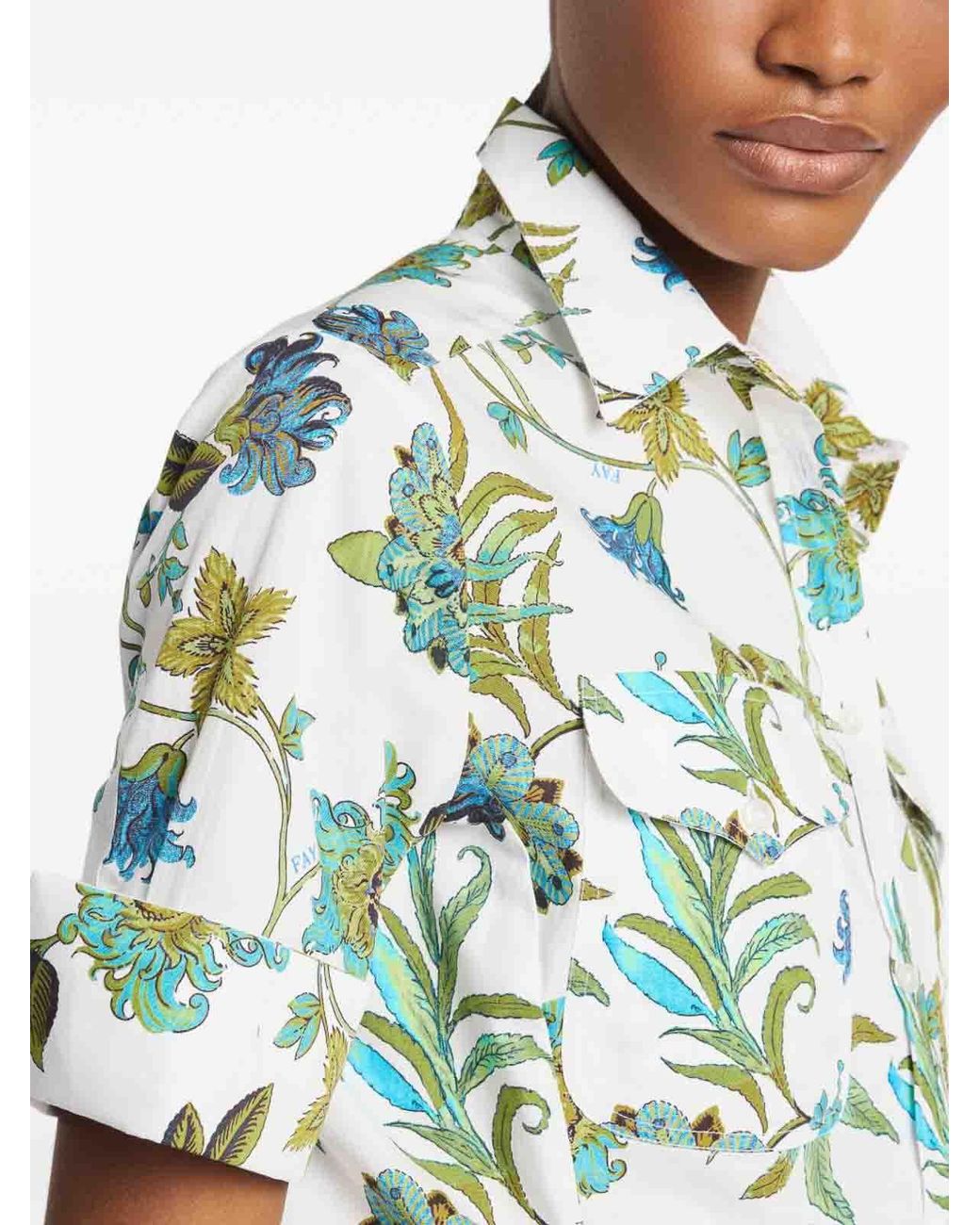 Fay Green Regular-Fit Floral Print Shirt