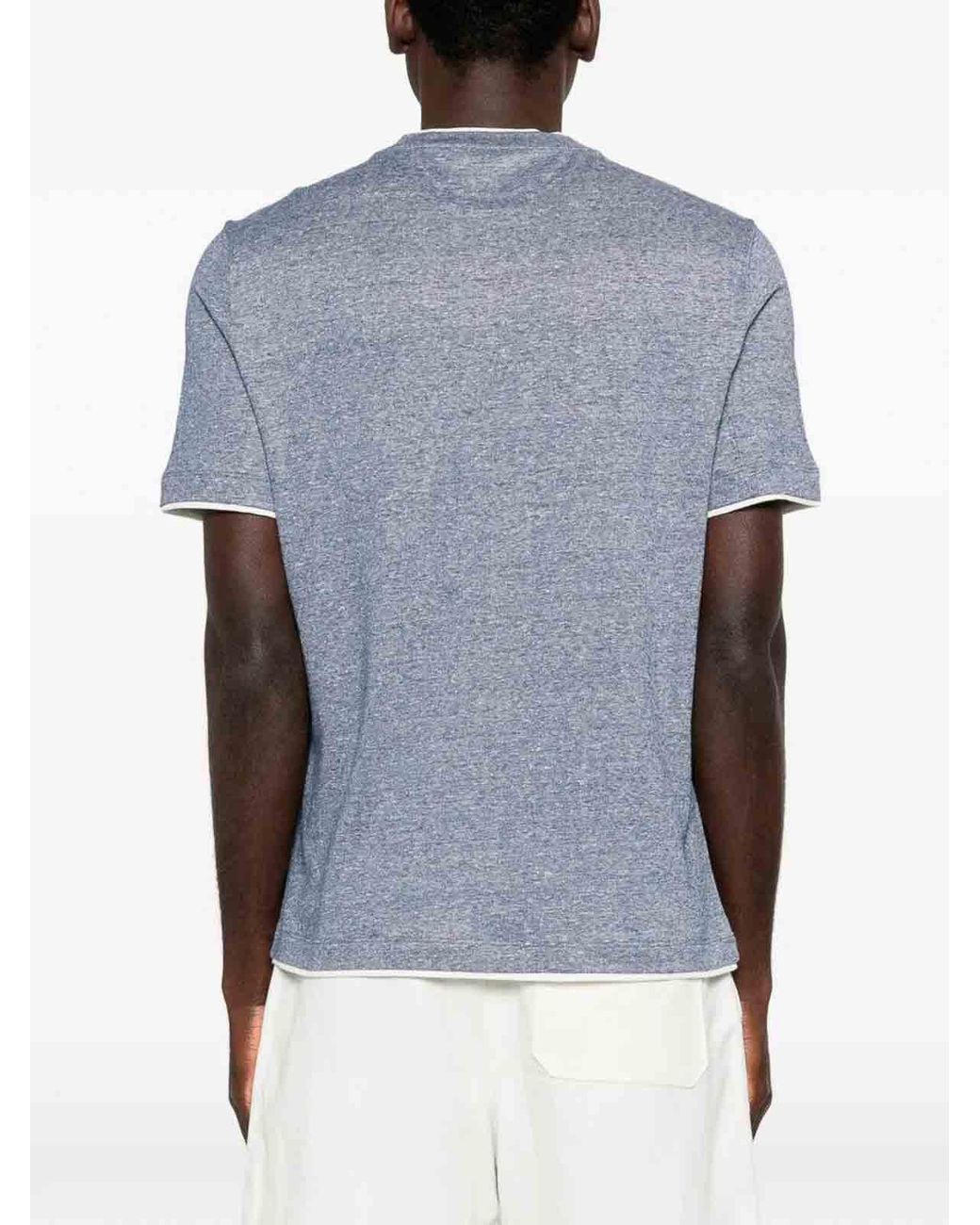 Brunello Cucinelli Blue T-Shirt With Faux-Layering for men