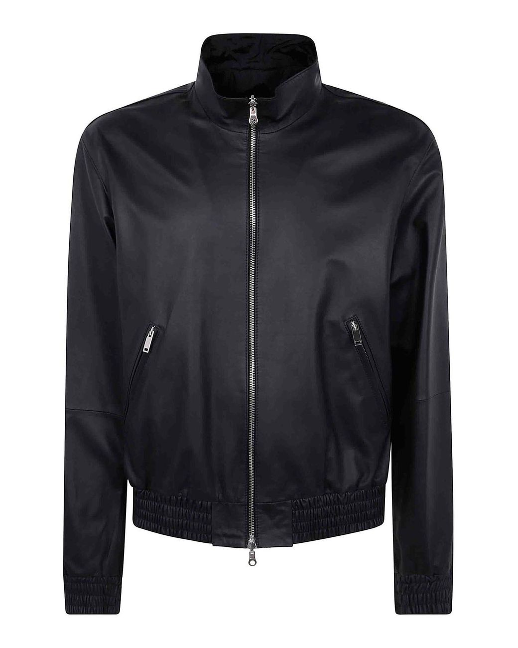 Desa Nineteenseventytwo Black Leather Reversible Bomber Jacket for men