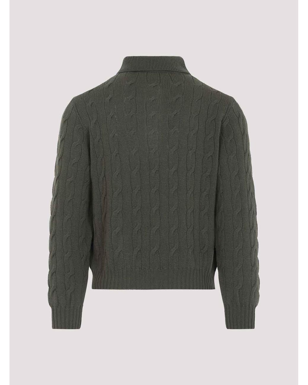 Ralph Lauren Gray Cable-Knit Polo Sweater
