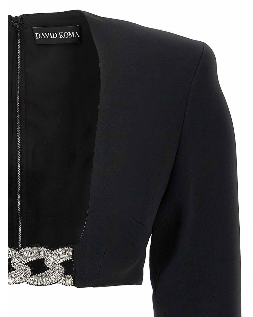 David Koma Black Top 3D Crystsal Chain And Square Neck