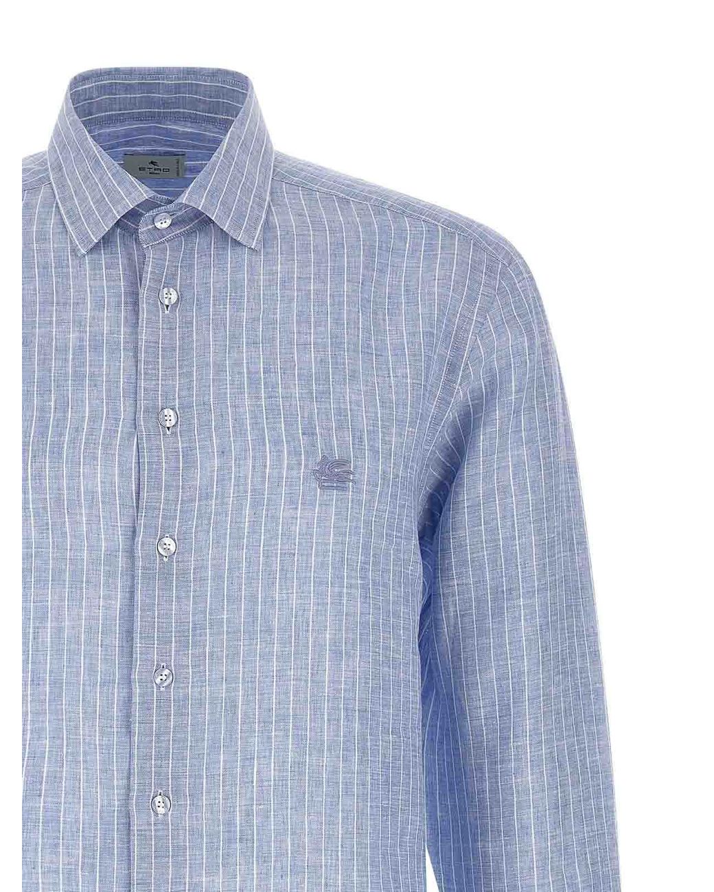 Etro Blue Striped Linen Shirt for men