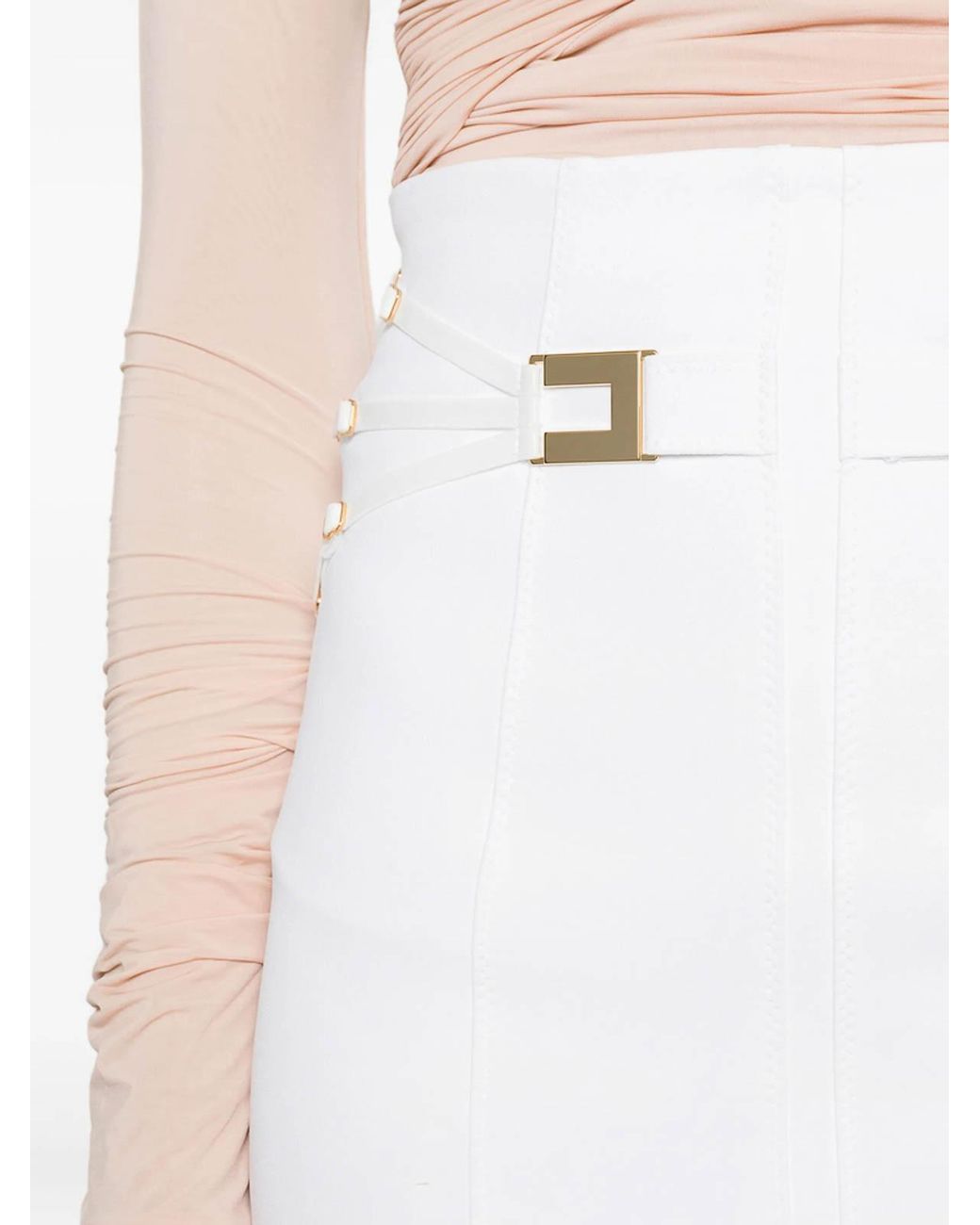 Elisabetta Franchi White Mini Skirt In Double Stretch Crêpe With Elastics