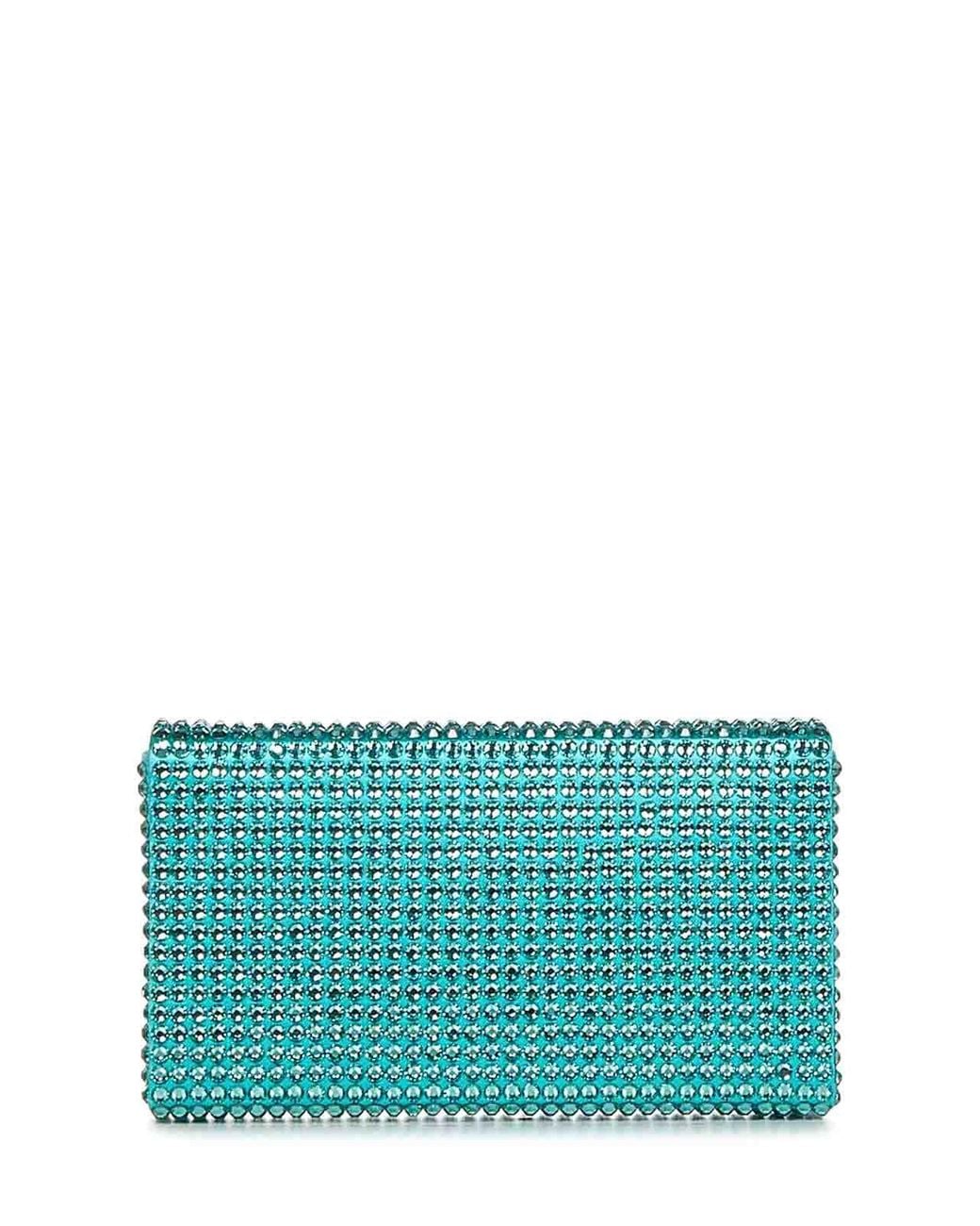AMINA MUADDI Blue Caribbean-Colored Satin And Crystals Clutch