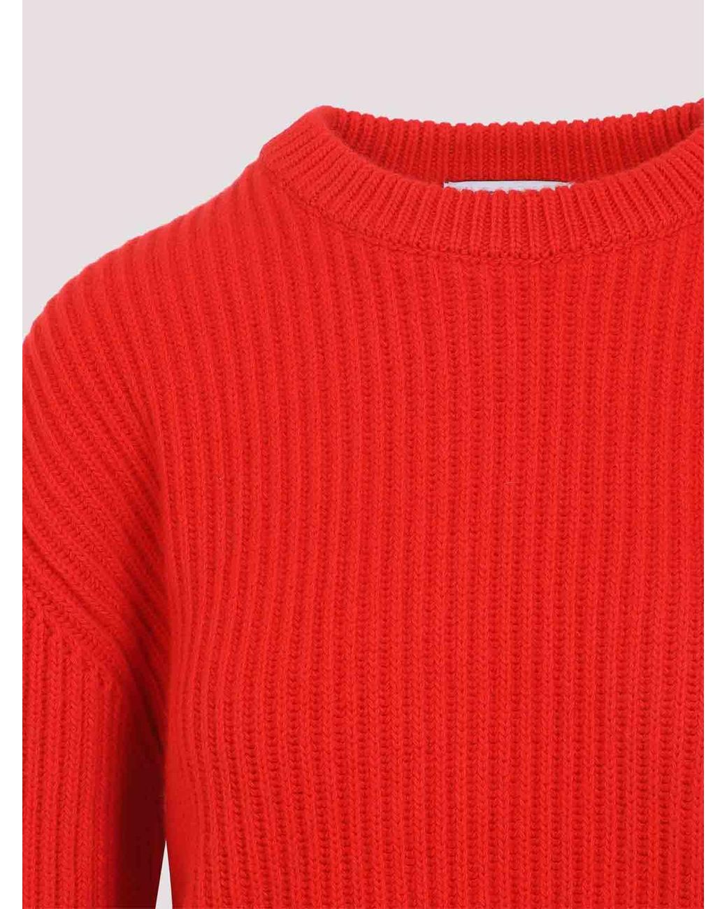Jil Sander Red Ribbed Knit Sweater