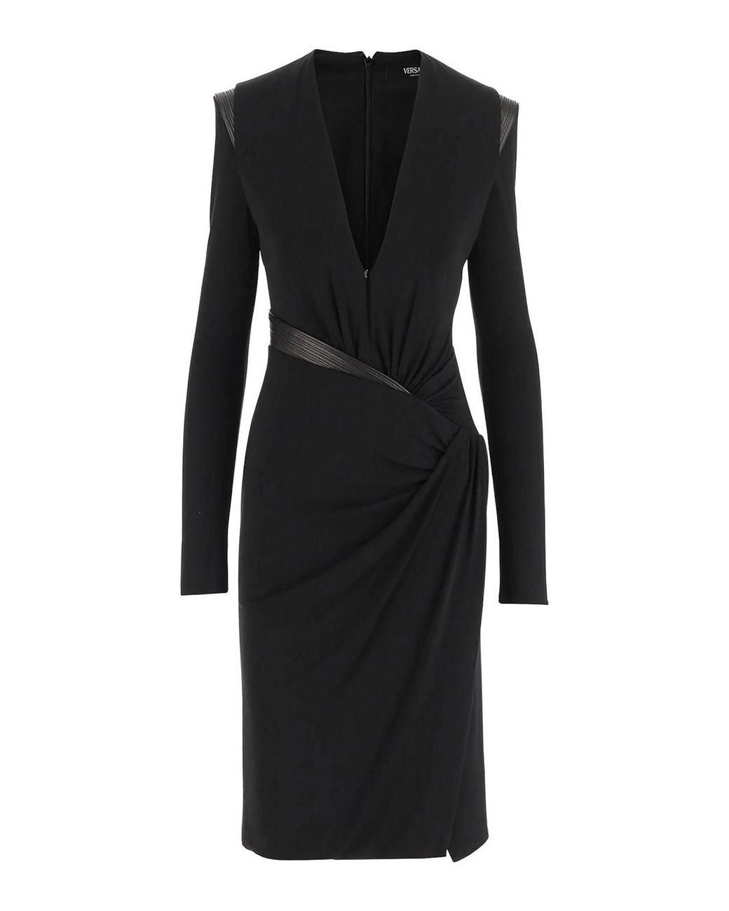 Versace Black Crepe Mini Dress With V-Neck