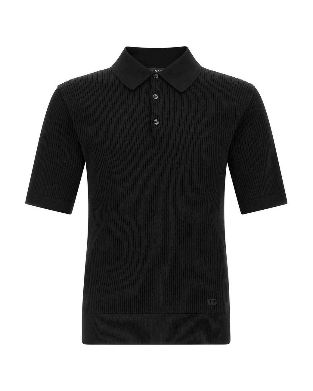 Dolce & Gabbana Black Micro-Ribbed Polo Shirt for men