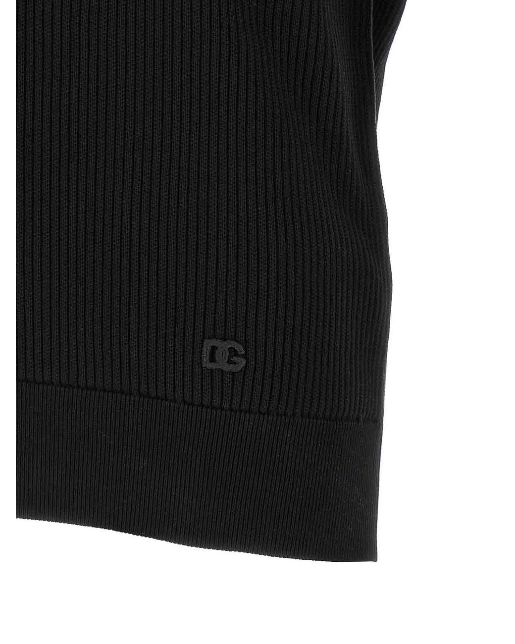 Dolce & Gabbana Black Micro-Ribbed Polo Shirt for men