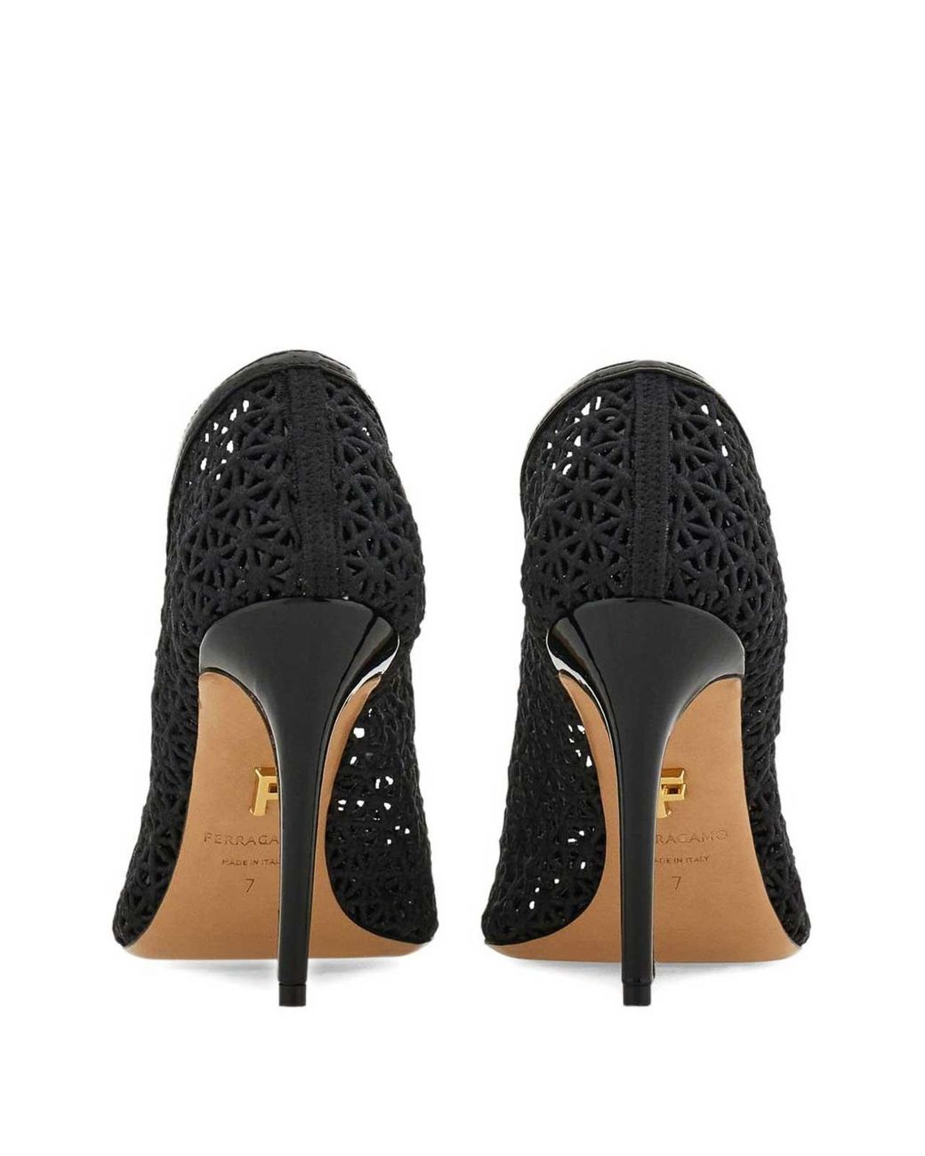 Ferragamo Black Macram Pumps