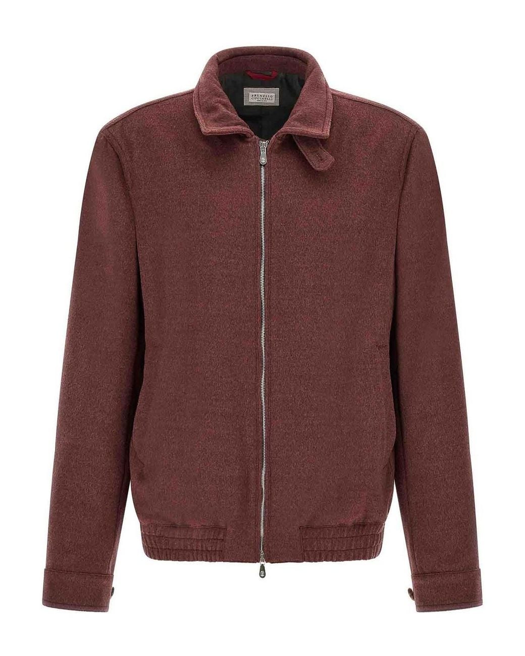 Brunello Cucinelli Brown Burgundy Virgin Wool Beaver Bomber Jacket for men