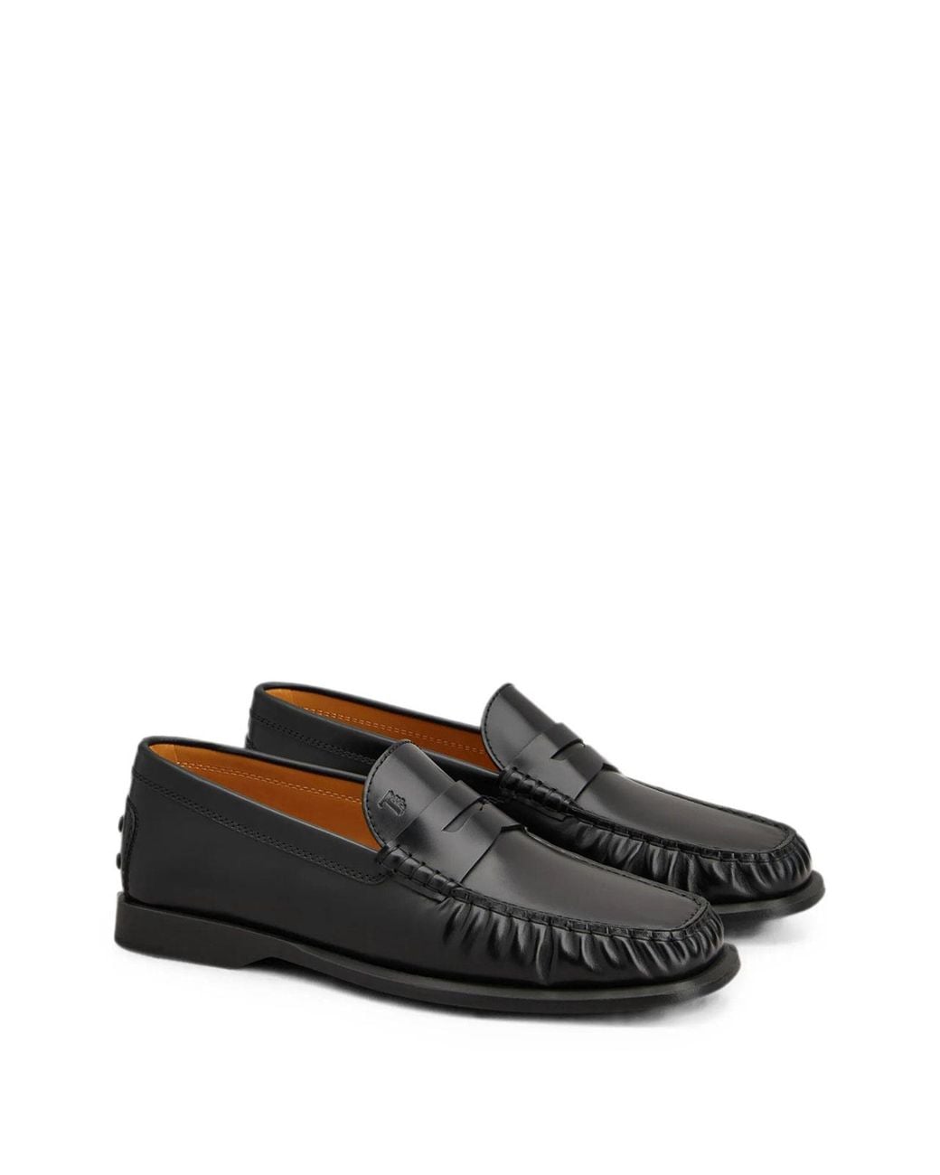 Tod's Black Gathered Penny Loafers With Rubber Sole for men