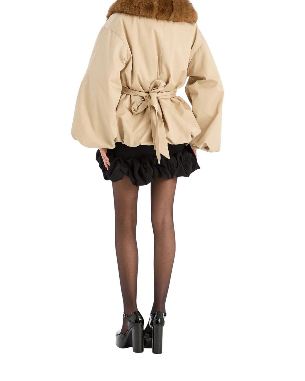 ROTATE BIRGER CHRISTENSEN Natural Voluminous Jacket With Plush Fur Collar