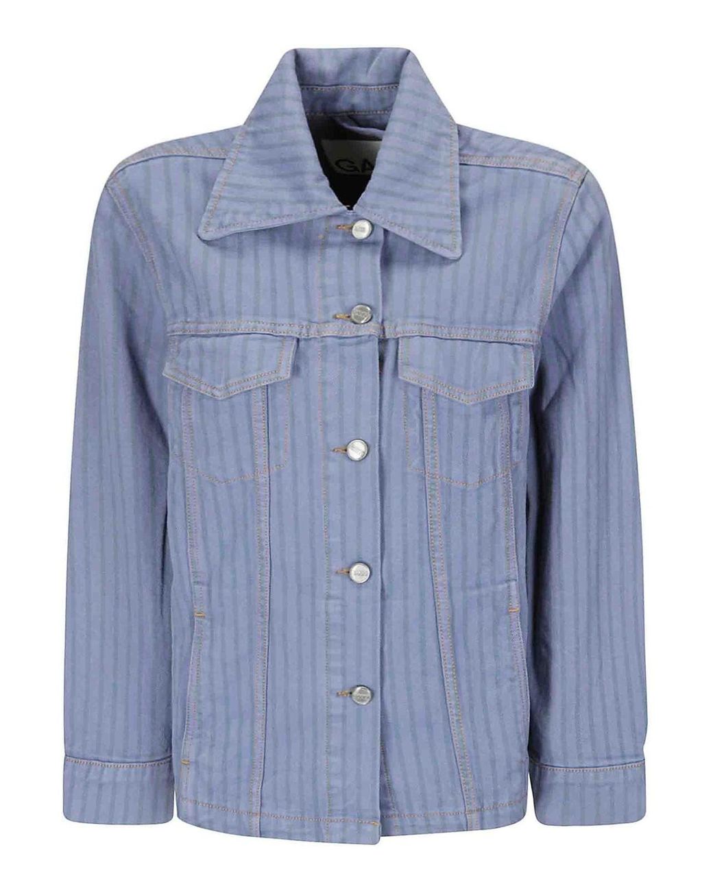 Ganni Blue Striped Denim Jacket