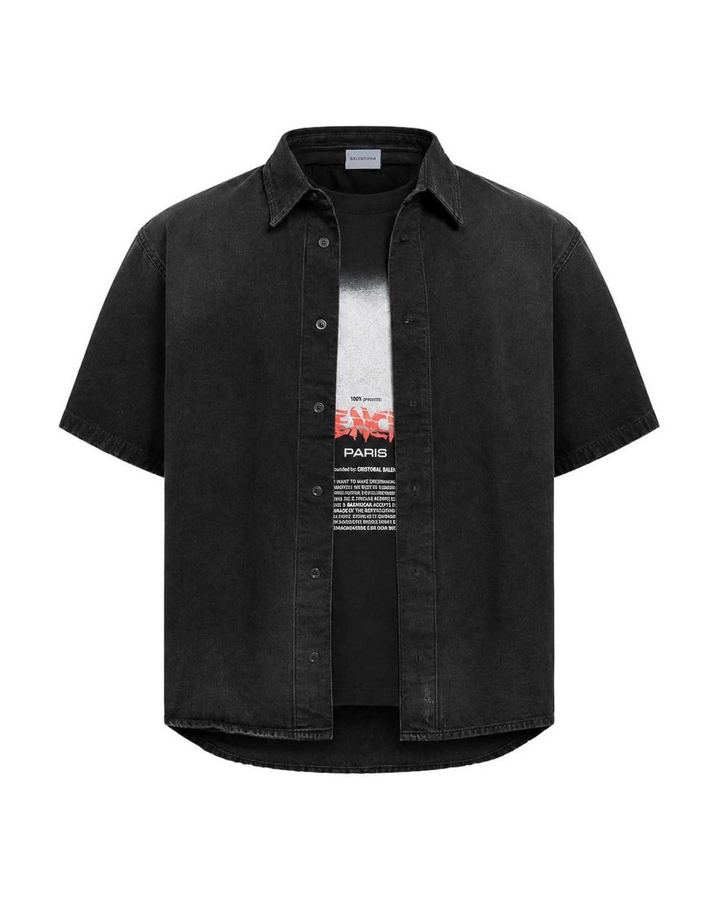 Balenciaga Black Short-Sleeve Hybrid Shirt for men