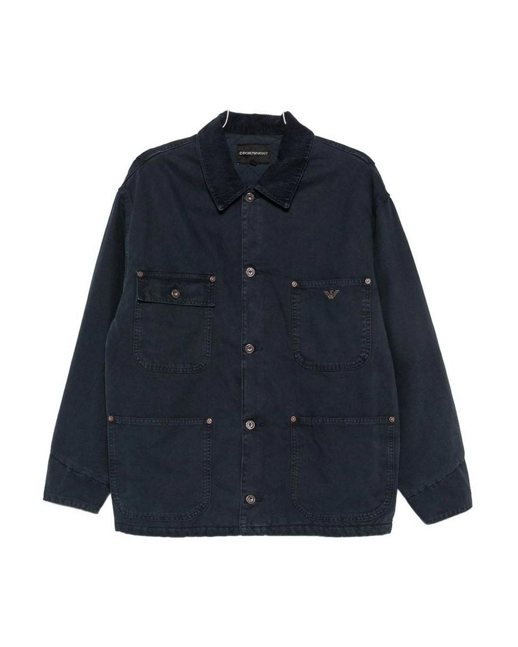 Emporio Armani Blue Cotton Caban Coat for men