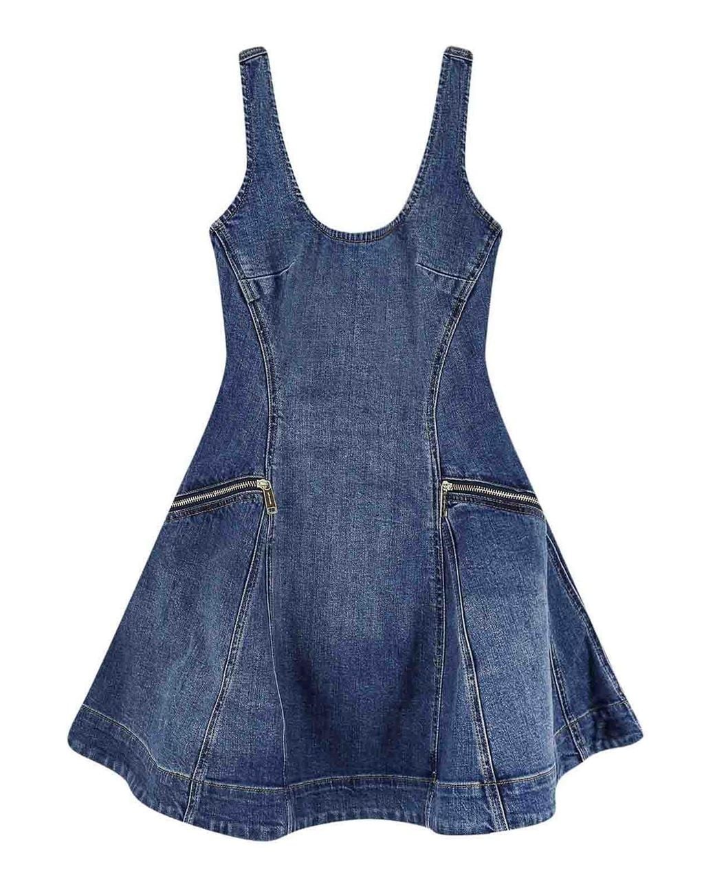 Self-Portrait Blue Flared Denim Mini Dress