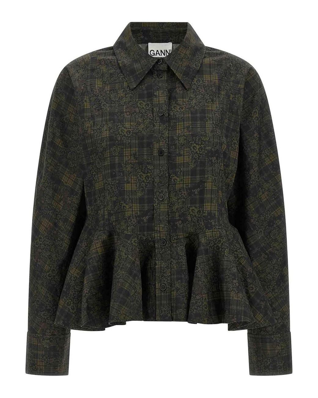 Ganni Black Floral Tartan Shirt