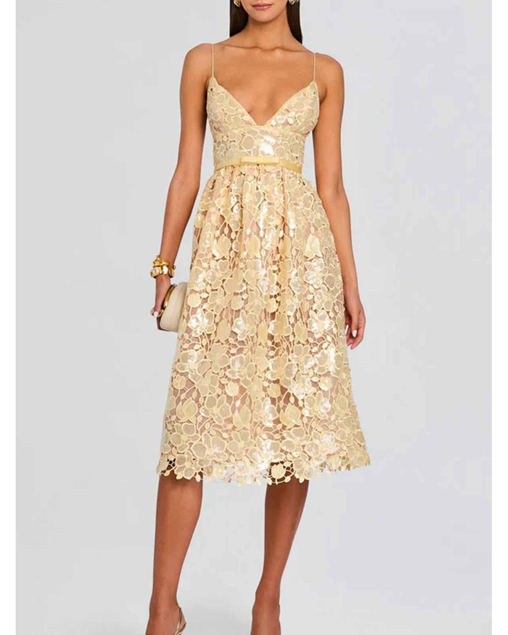 retroféte Metallic Structured Midi Dress With A V-Neck