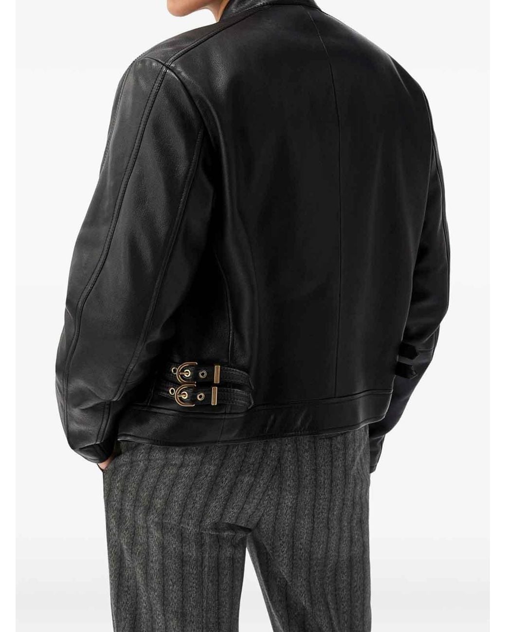 Versace Black Leather Outerwear for men