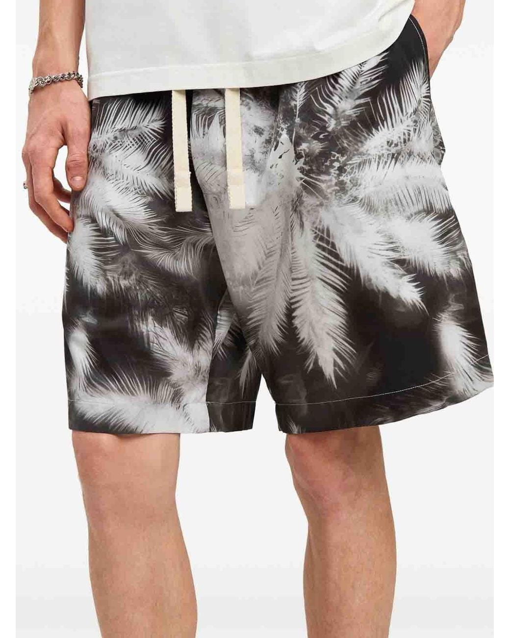 Palm Angels Black Shorts Blueprint Palms for men