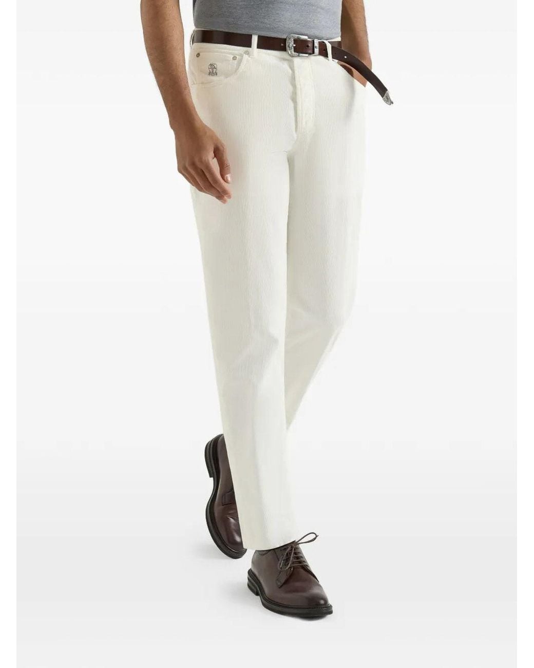 Brunello Cucinelli White Corduroy Pants for men