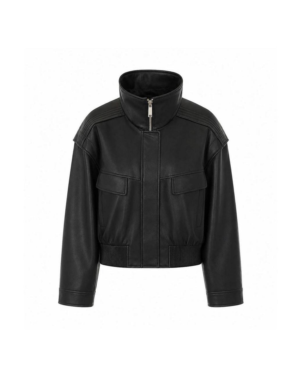 Self-Portrait Black Faux Leather Bomber Jacket