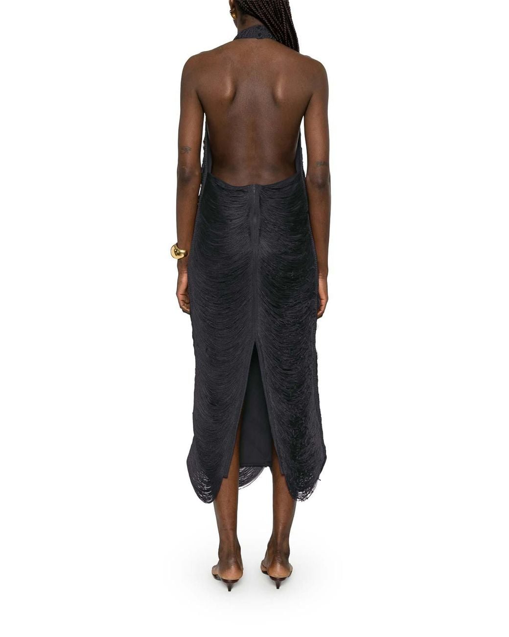 Bless Black Beryl Long Dress With Fringes