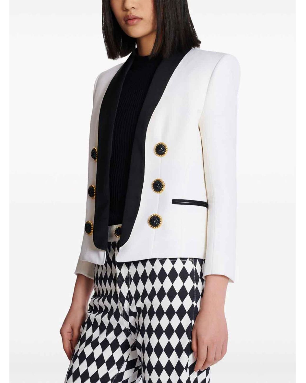 Balmain Black Cropped Jacket With Buttons