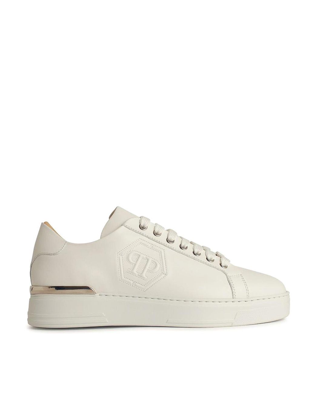 Philipp Plein White Hexagon Leather Sneakers for men