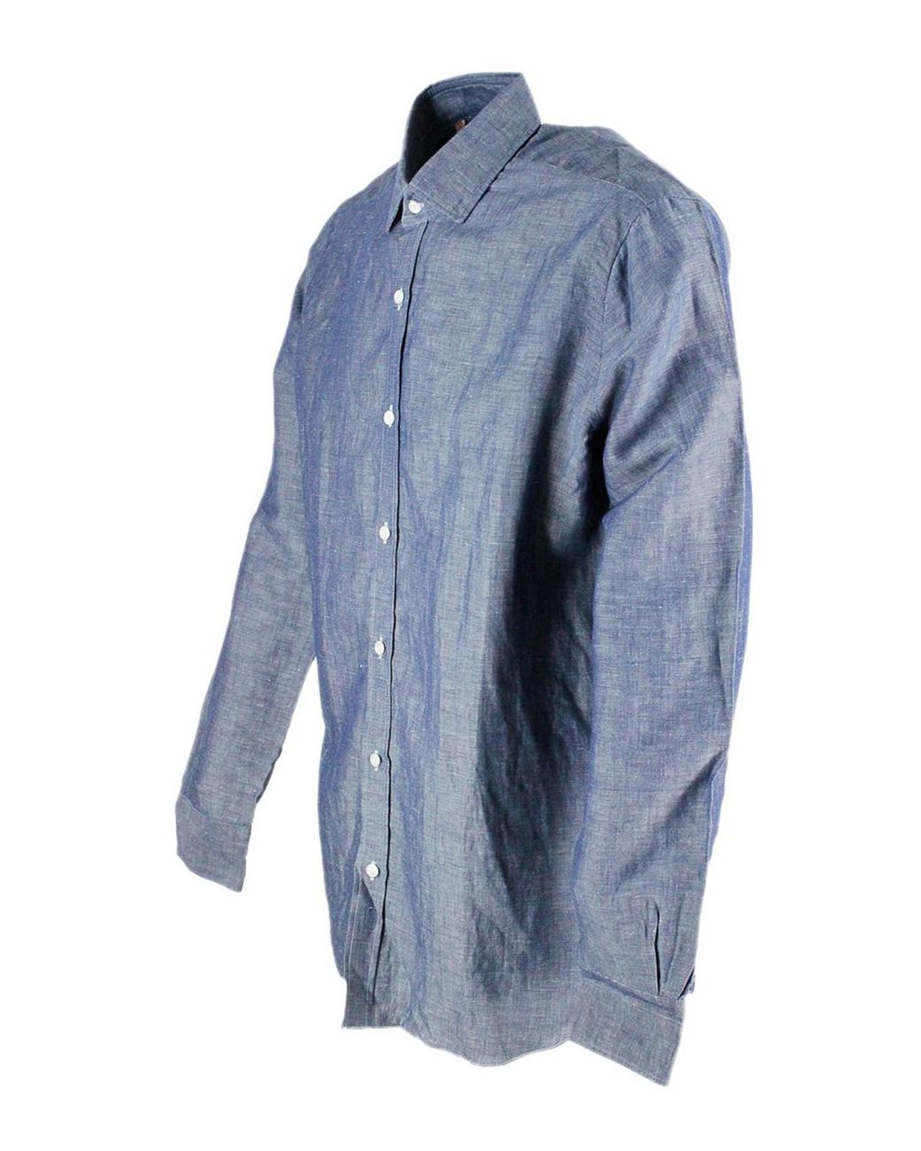 Barba Napoli Blue Linen And Cotton Shirt With Buttons for men