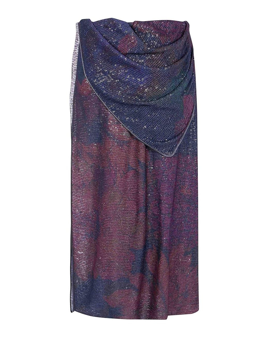 Maison Margiela Purple Sequins Draped Maxi Skirt