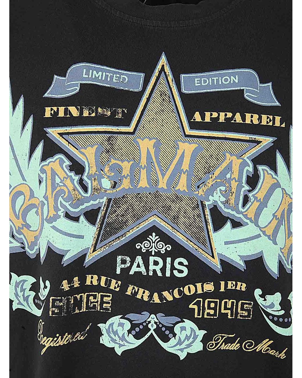 Balmain Black Western Print T-Shirt Straight Fit for men