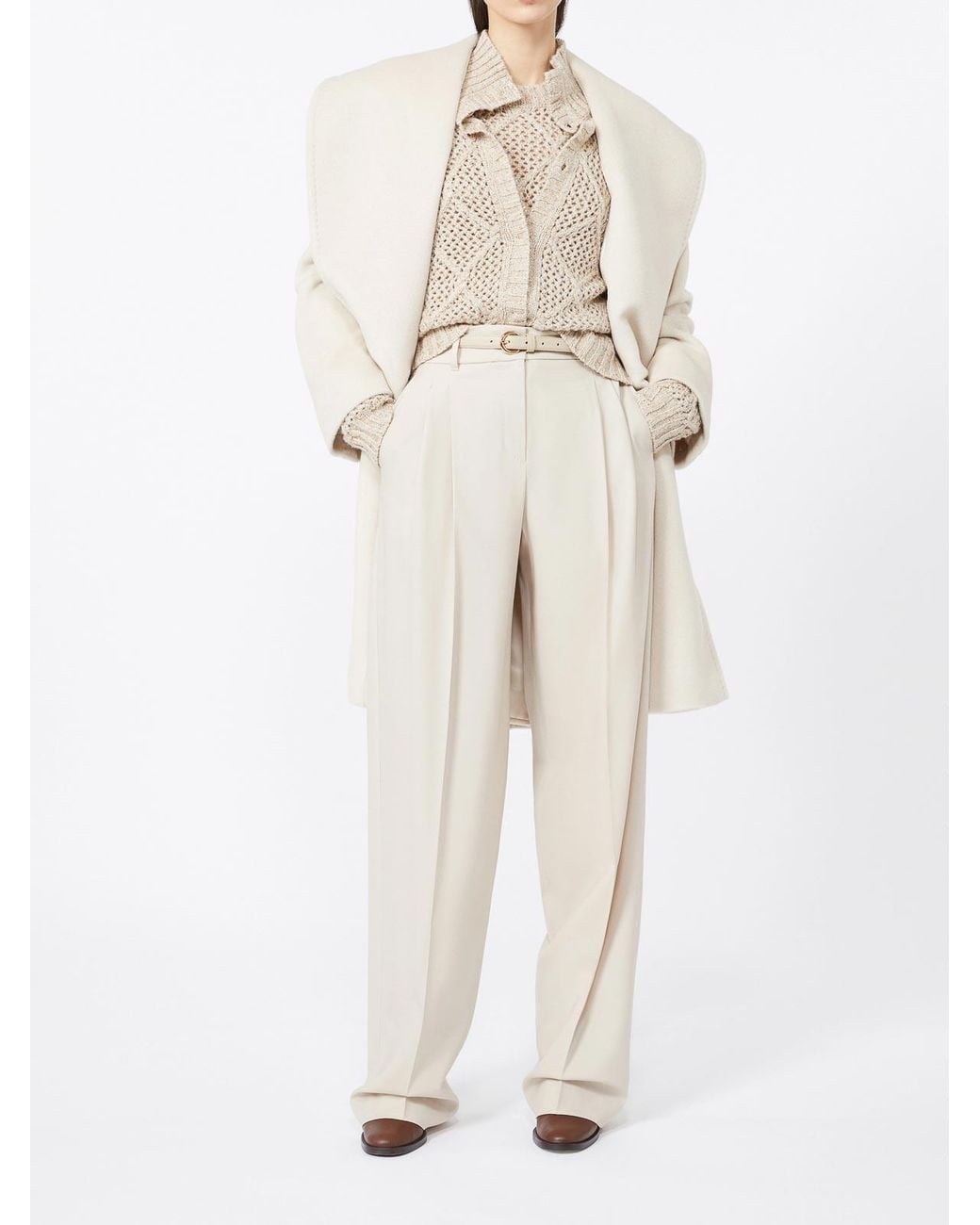 Max Mara Natural Entrata Wool Twill Trousers By
