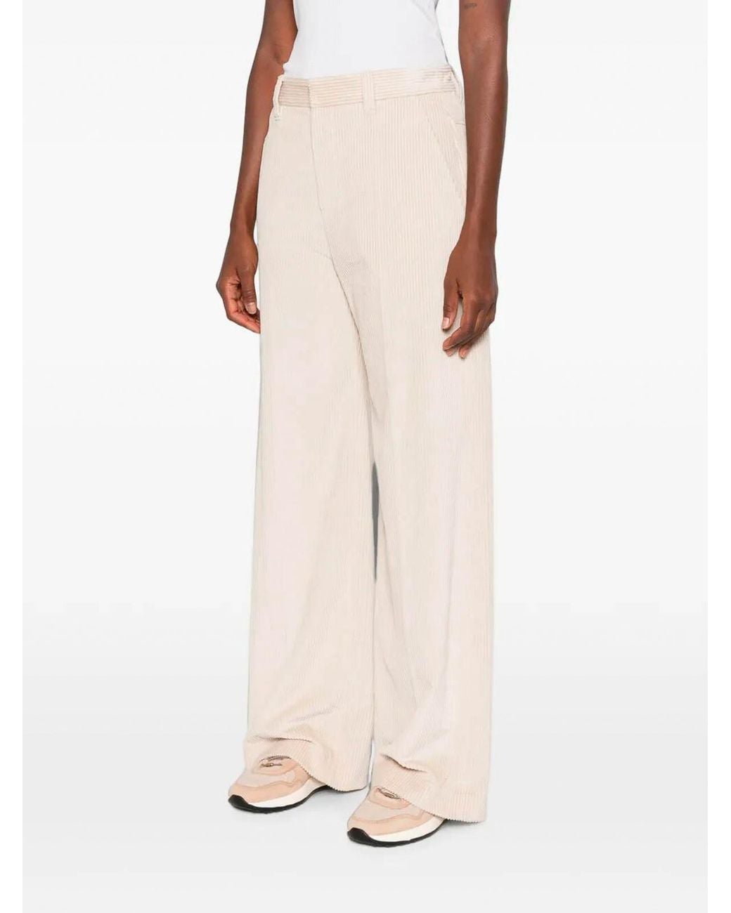 Brunello Cucinelli White Corduroy Loose Pants With Monili