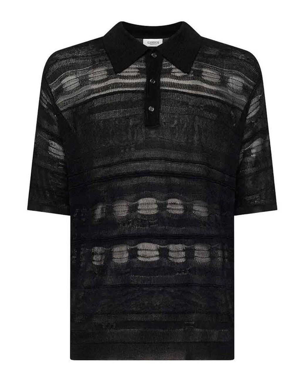 Laneus Black Knitted Polo for men