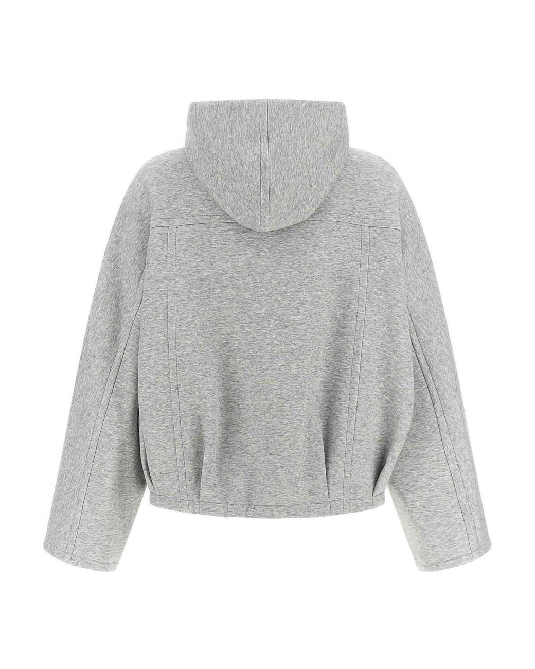 Brunello Cucinelli Gray Shiny Zipper Pull Cropped Hoodie
