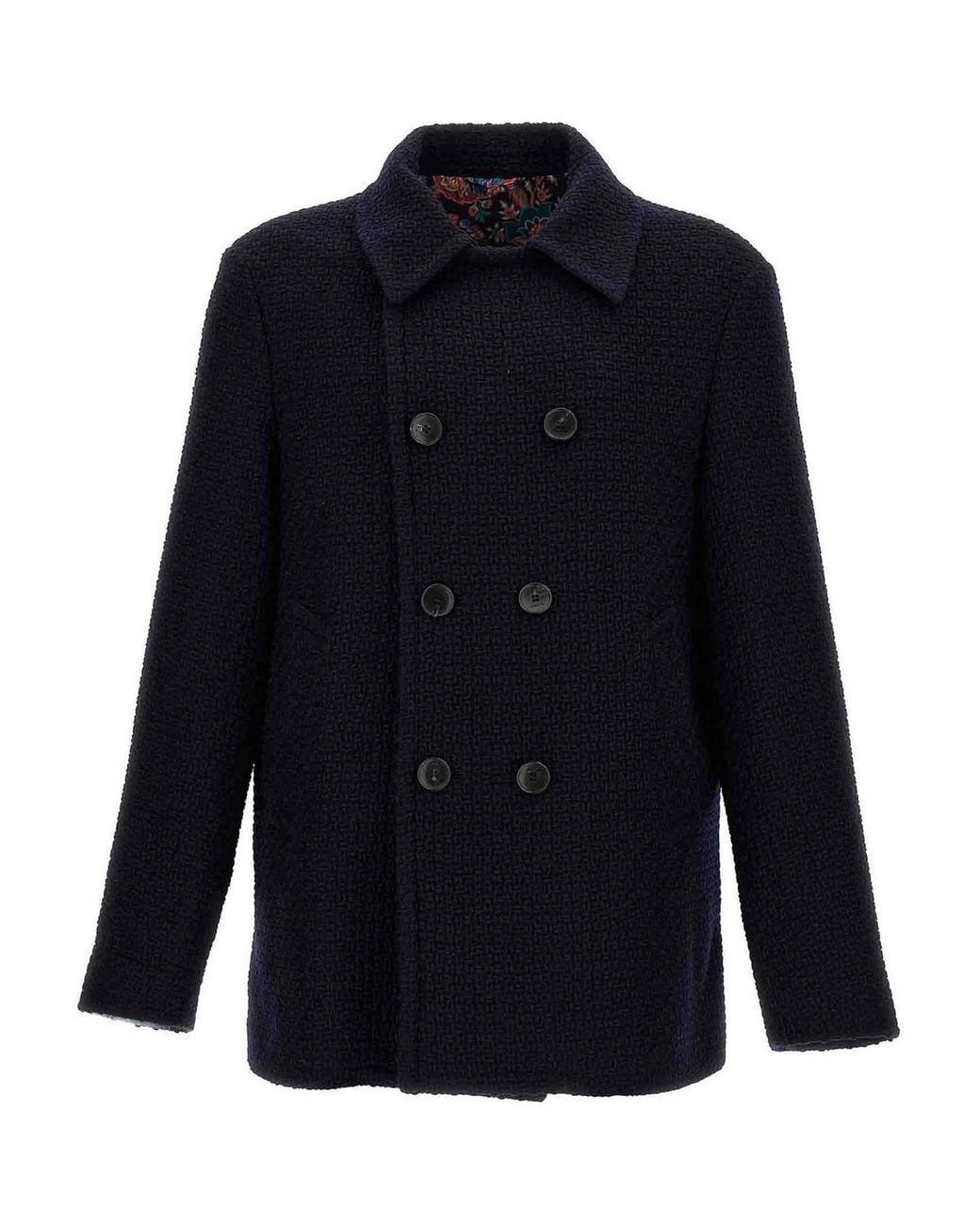 Etro Blue Peacoat Coat for men