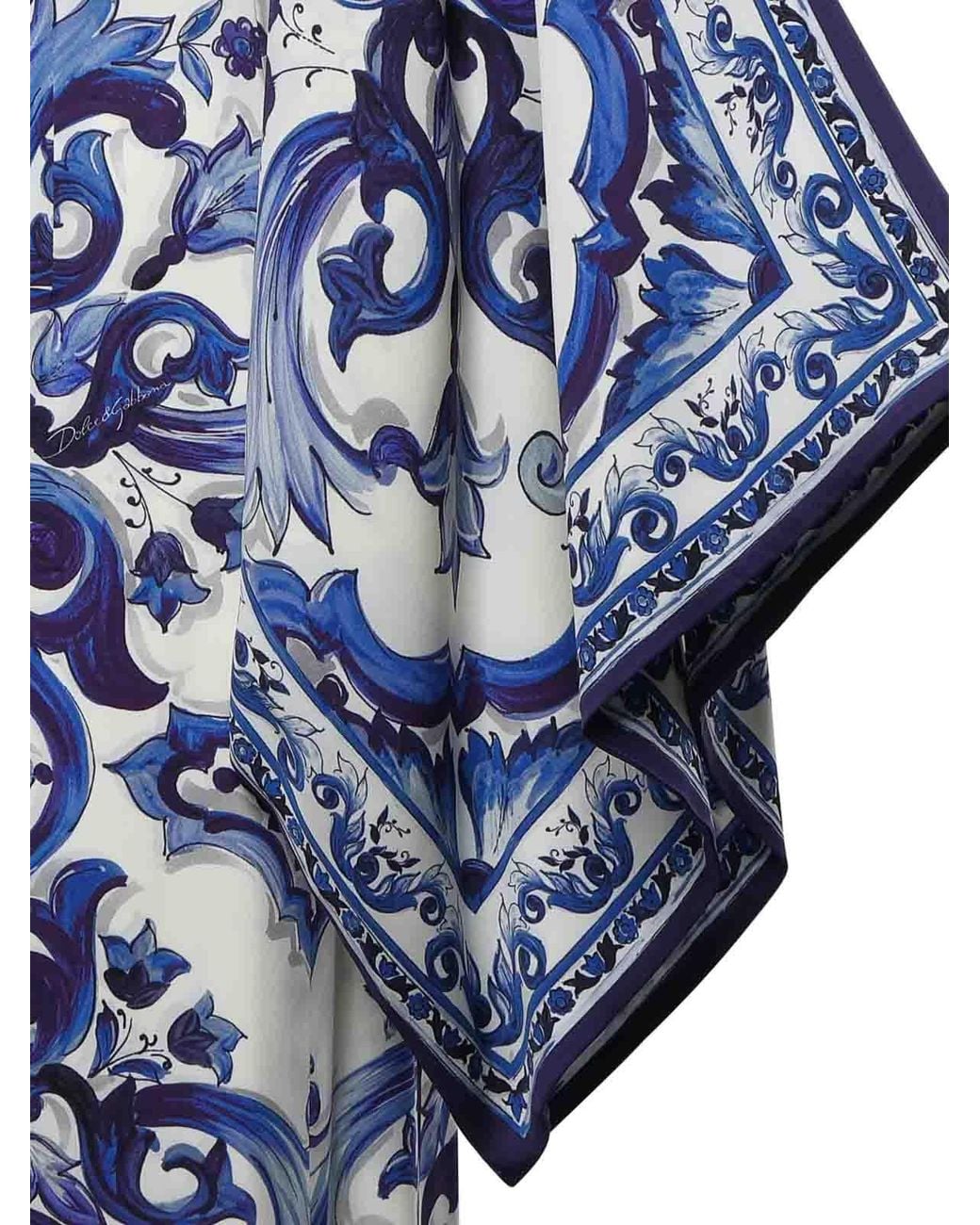 Dolce & Gabbana Blue Majolica-Print Charmeuse Long Dress