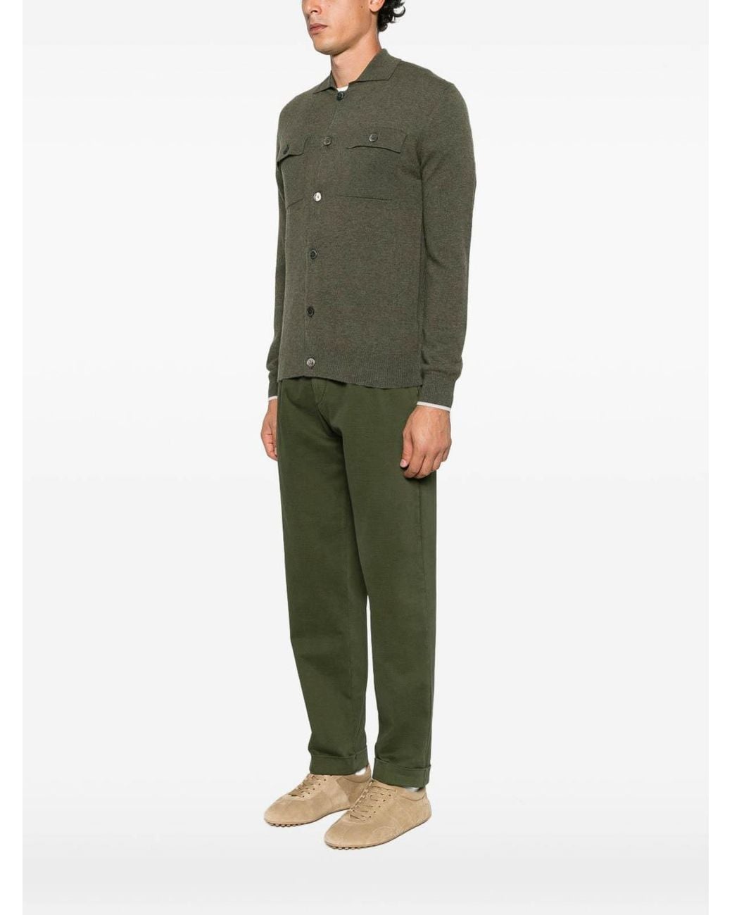Alpha Studio Green Dark Knit Shirt for men