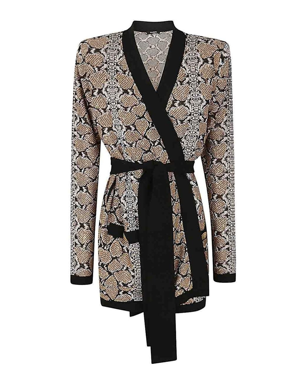 Balmain Gray Glittered Belted Cardigan
