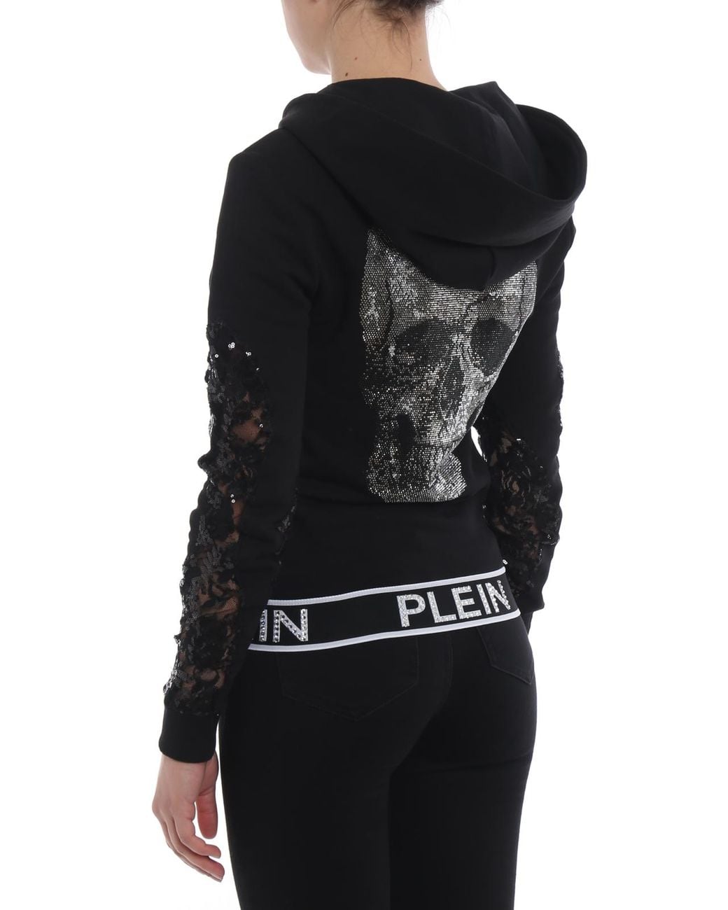 Philipp Plein Black Akhya Hoodie With Sequined Tulle