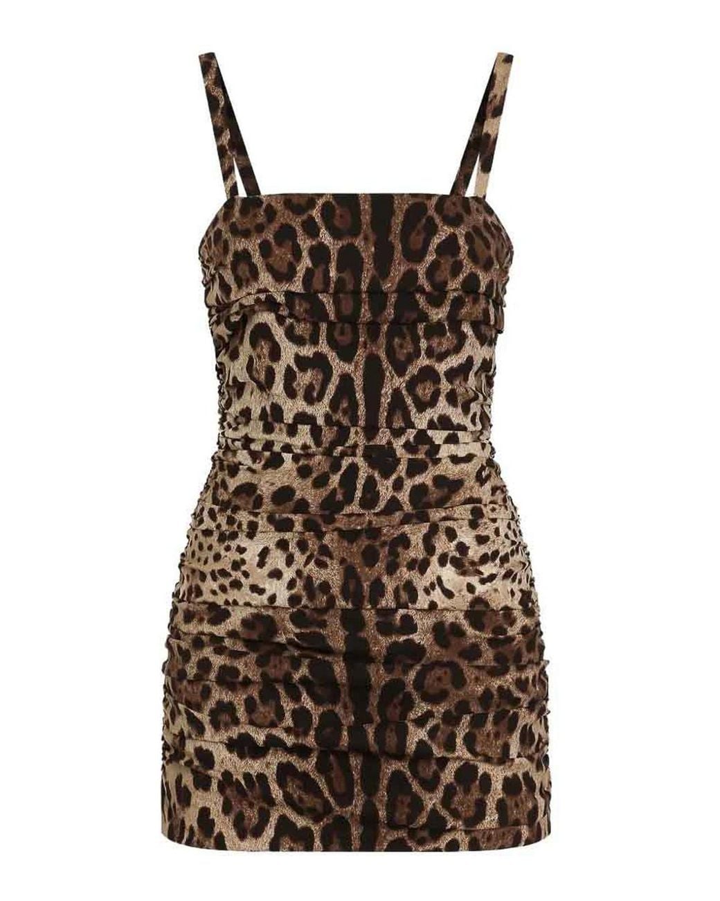 Dolce & Gabbana Brown Ruched Animal-Print Dress