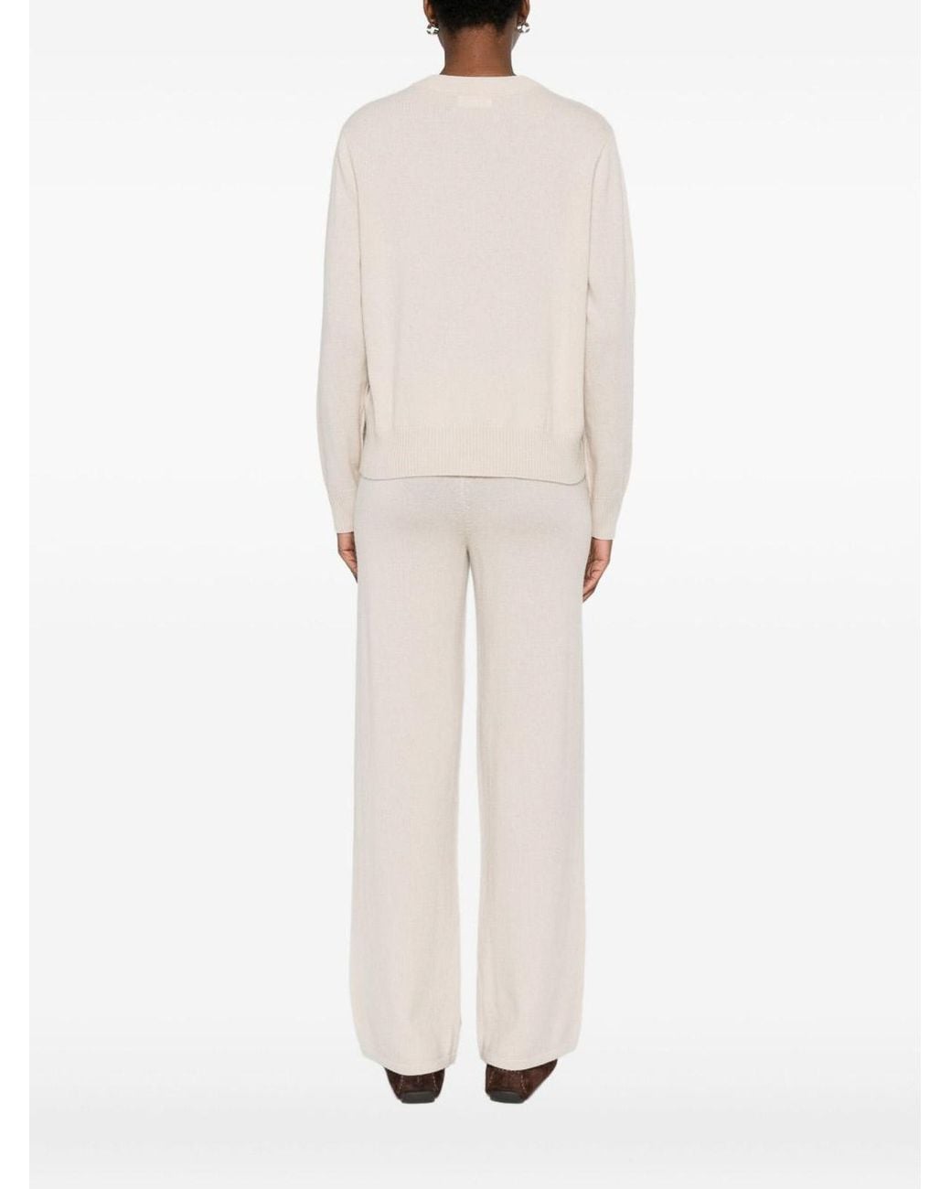 Soft Goat White Trousers And Sweater Cashmere Set