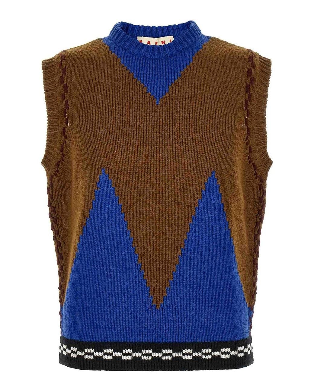 Marni Blue M-Shaped Intarsia Vest for men