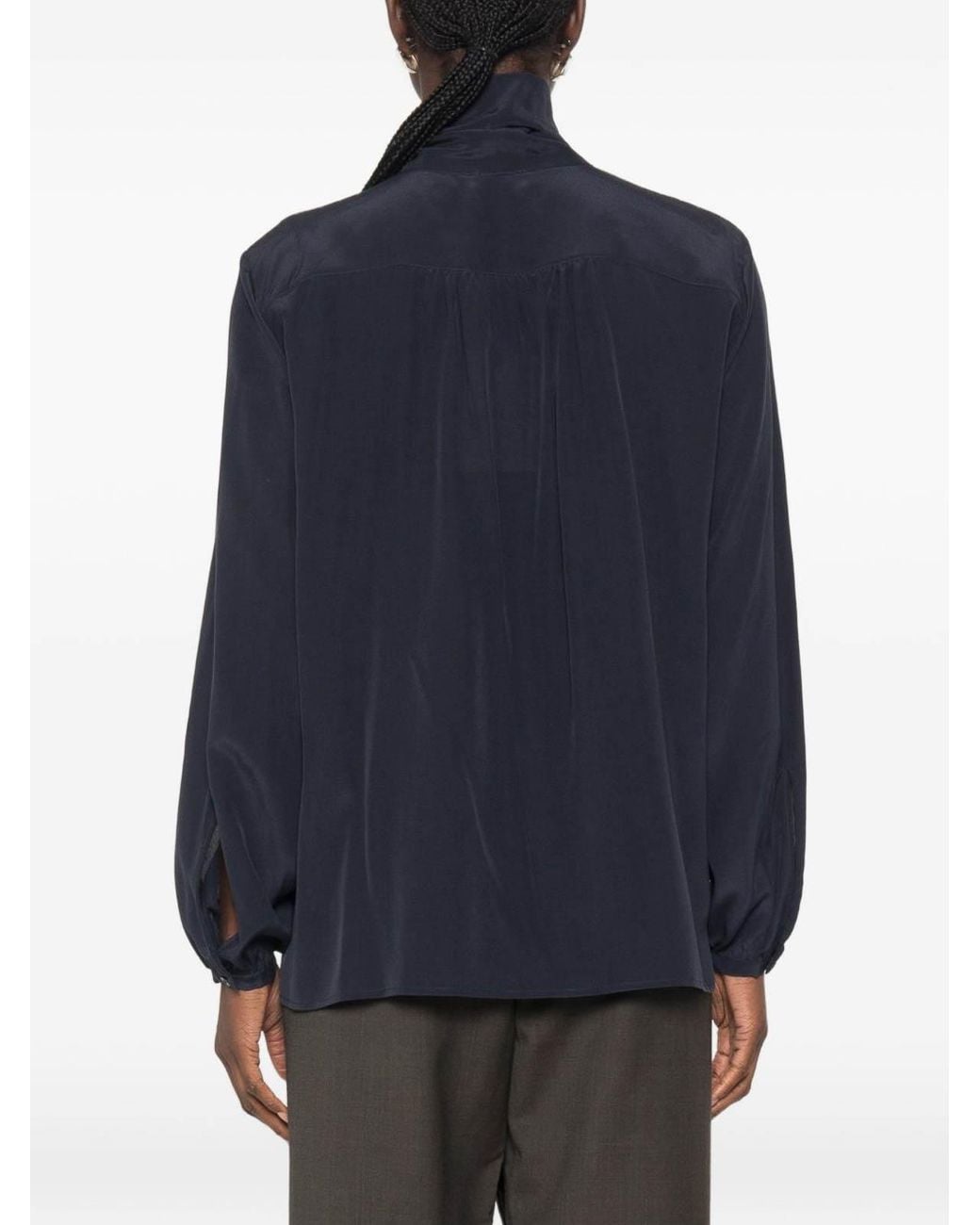 Marella Blue Pure Silk Blouse With Neck Tie