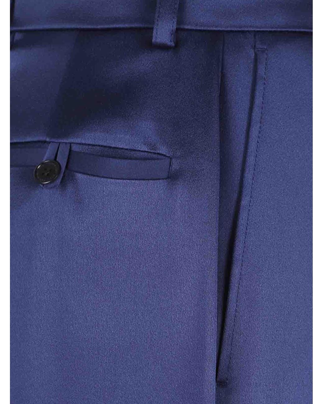 Stella McCartney Blue Satin Dropped Waist Straight Wide Leg