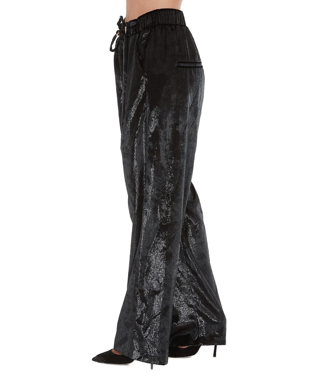 Balmain Black Shimmering Palazzo Trousers