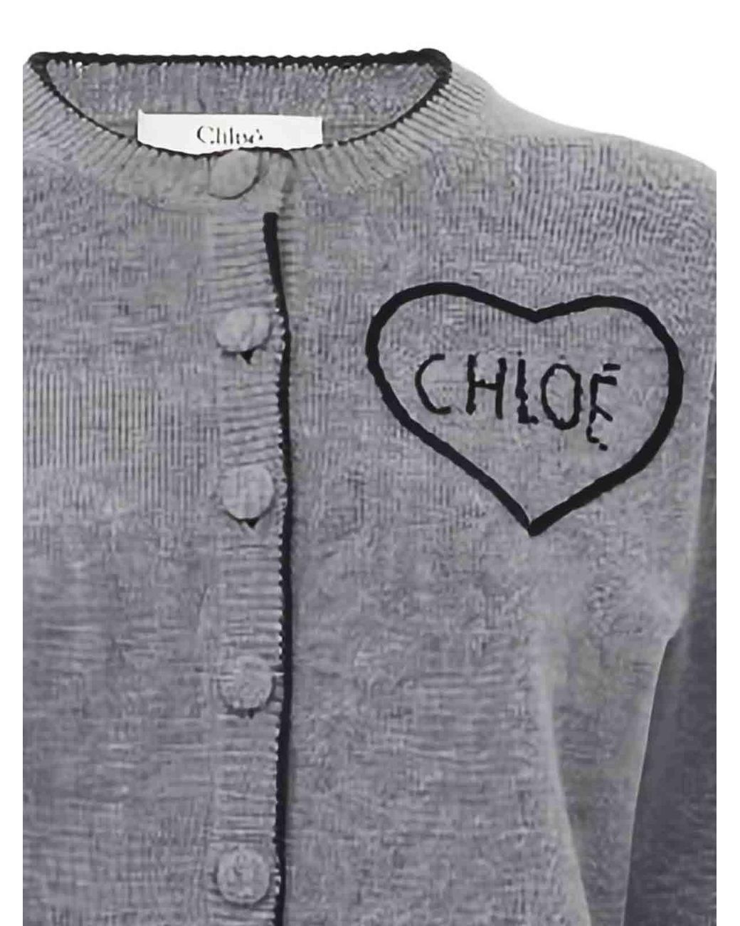 Chloé Gray Logo Cashmere Cardigan